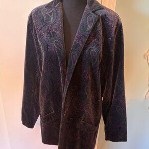 Vintage Paisley Velvet Blazer in Deep Plum and Teal Sz 12